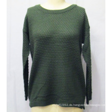 Frauen reine Farbe runder Hals Pullover Strickpullover